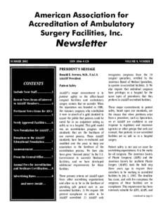 American Association for Accreditation of Ambulatory Surgery Facilities, Inc. Newsletter