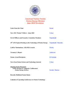 American Nuclear Society Fusion Energy Division June 2010 Newsletter Letter from the Chair  Snead