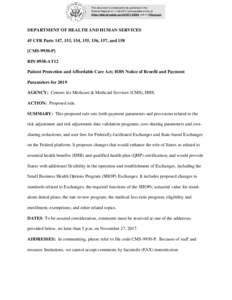 This document is scheduled to be published in the Federal Register onand available online at https://federalregister.gov/d, and on FDsys.gov DEPARTMENT OF HEALTH AND HUMAN SERVICES 45 CFR Parts 147