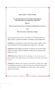 Memorandum of Understanding on the Establishment of a Strategic Partnership for Joint Innovation, Exchanges and Cooperation Between the Government of the State of California, United States of America and the Government o