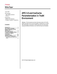 APO 3.0 and liveCache Parameterization in Tru64 Environment