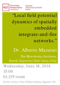 “Local field potential dynamics of spatially embedded integrate-and-fire networks.” Dr. Alberto Mazzoni