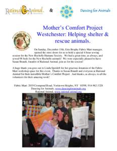 &  Dancing for Animals Mother’s Comfort Project Westchester: Helping shelter &