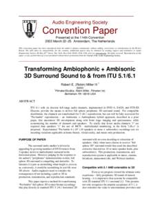 _________________________________ Audio Engineering Society Convention Paper Presented at the 114th Convention 2003 March 22–25 Amsterdam, The Netherlands