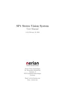 SP1 Stereo Vision System User Manual (v1.6) February 12, 2016 VISION TECHNOLOGIES