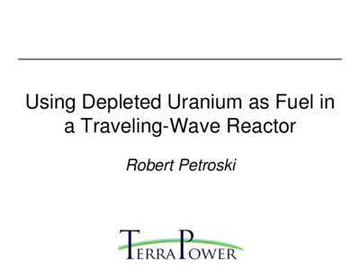 Using Depleted Uranium as Fuel in a Traveling-Wave Reactor Robert Petroski Traveling-Wave Reactors • Also known as breed-and-burn reactors