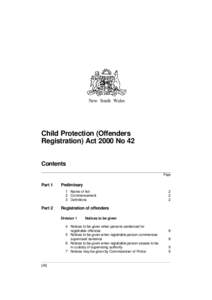 New South Wales  Child Protection (Offenders Registration) Act 2000 No 42 Contents Page