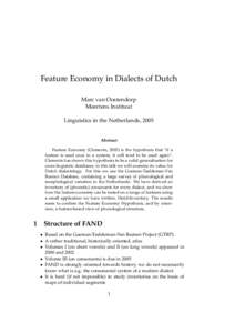 Feature Economy in Dialects of Dutch Marc van Oostendorp Meertens Instituut Linguistics in the Netherlands, 2005  Abstract