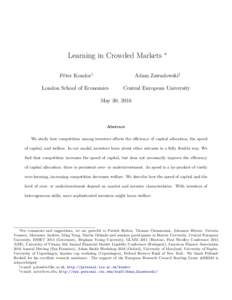 Learning in Crowded Markets  ∗ P´eter Kondor†