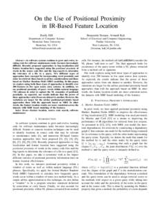 On the Use of Positional Proximity in IR-Based Feature Location Emily Hill Bunyamin Sisman, Avinash Kak