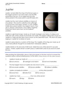 Jupiter Reading Comprehension Worksheet