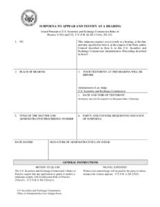 Subpoena Form to Appear and Testify at a Hearing