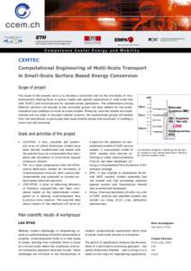 CEMTEC Computational Engineering of Multi-Scale Transport in Small-Scale Surface Based Energy Conversion Scope of project The scope of the present work is to develop a numerical tool for the simulation of multicomponent 