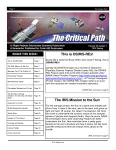 Page 1  The Critical Path A Flight Projects Directorate Quarterly Publication A Newsletter Published for Code 400 Employees