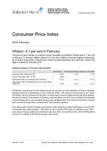 Prices and Costs[removed]Consumer Price Index 2015, February  Inflation -0.1 per cent in February