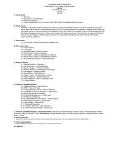 Associated Student Government Santa Barbara City College Student Senate Agenda November 16, 2012 9:00 am CC-223