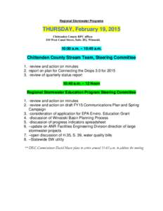 Regional Stormwater Programs  THURSDAY, February 19, 2015 Chittenden County RPC offices 110 West Canal Street, Suite 202, Winooski