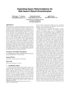 Exploiting Query Reformulations for Web Search Result Diversification Rodrygo L. T. Santos   Craig Macdonald