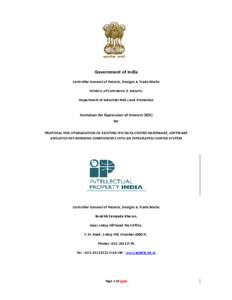 Government of India Controller General of Patents, Designs & Trade Marks Ministry of Commerce & Industry Department of Industrial Policy and Promotion  Invitation for Expression of Interest (EOI)