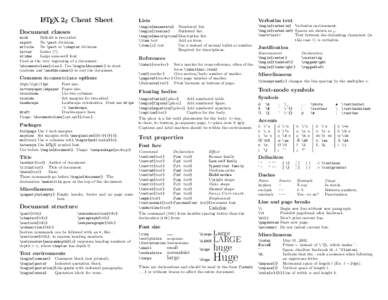 LATEX 2ε Cheat Sheet Document classes book Default is two-sided. report No \part divisions.