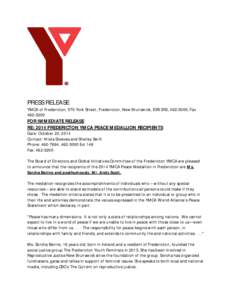 PRESS RELEASE  YMCA of Fredericton, 570 York Street, Fredericton, New Brunswick, E3B 3R2, [removed], Fax[removed]FOR IMMEDIATE RELEASE
