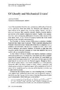 Philosophy and Phenomenological Research Vol. LXVIII, No. 1, January 2004 Of Ghostly and Mechanical Events* JONATHAN SCHAFFER
