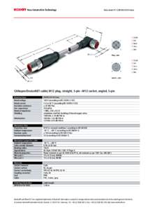 Data sheet V1.1│ZK1052-6154-3xxx  CANopen/DeviceNET-cable| M12 plug, straight, 5-pin –M12 socket, angled, 5-pin Electrical data Rated voltage