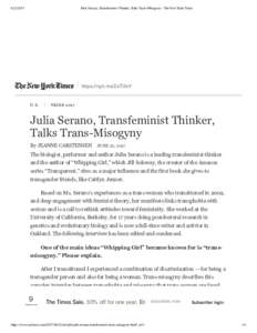 Julia Serano, Transfeminist Thinker, Talks Trans-Misogyny - The New York Times https://nyti.ms/2sTi3xY
