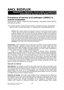 AACL BIOFLUX Aquaculture, Aquarium, Conservation & Legislation International Journal of the Bioflux Society Prevalence of shrimp viral pathogen (WSSV) in marine ecosystem