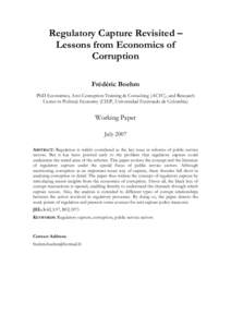 Regulatory Capture Revisited – Lessons from New Institutional Approaches to Corruption