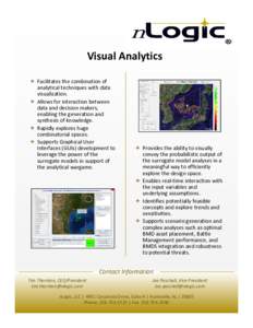 Visual Analytics  Facilitates the combination of  analytical techniques with data  visualization.  Allows for interaction between  data and decision makers, 