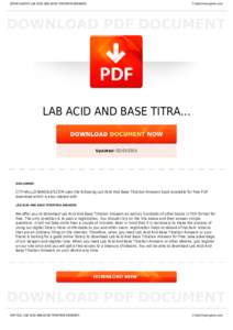 BOOKS ABOUT LAB ACID AND BASE TITRATION ANSWERS  Cityhalllosangeles.com LAB ACID AND BASE TITRA...