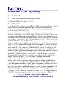 FairTest  _ National Center for Fair & Open Testing Date: March 19, 2015