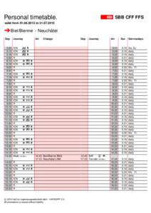 Personal timetable.  SBB CFF FFS valid fromto