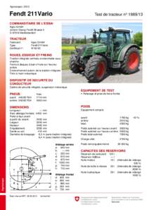 Agroscope | 2013  Fendt 211Vario Test de tracteur no
