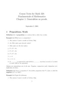 Course Notes for Math 320: Fundamentals of Mathematics Chapter 1: Generalities on proofs. September 2, [removed]