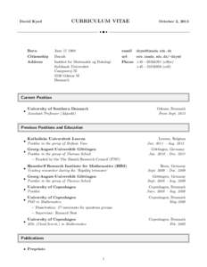 CURRICULUM VITAE  David Kyed October 2, 2013