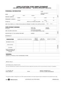 APPLICATION FOR EMPLOYMENT (AN EQUAL OPPORTUNITY EMPLOYER) (PRE-EMPLOYMENT QUESTIONNAIRE)