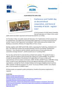 ALDA NEWSLETTER APRILConference and Toolkit day on decentralised cooperation, and General Assembly of ALDA - register