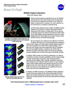 National Aeronautics and Space Administration Glenn Research Center Return To Flight  Ballistic Impact Laboratory