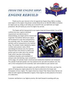 FROM THE ENGINE SHOP:	
    ENGINE REBUILD   	
  
