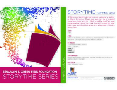 STORYTIME  (SUMMERChildren and parents/caregivers are welcome to gather at Merit School of Music this summer for a musical