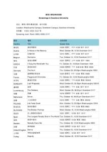 東吳大學放映時刻表 Screenings in Soochow University 地址：東吳大學外雙溪校區、城中校區 Location: Waishuanhsi Campus, Downtown Campus, Soochow University 放映廳： H203, H303, 5117 等 Screeni