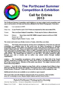 The Porthcawl Summer Competition & Exhibition Call for Entries 2013
