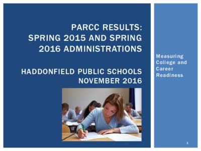PARCC RESULTS: SPRING 2015 AND SPRING 2016 ADMINISTRATIONS HADDONFIELD PUBLIC SCHOOLS NOVEMBER 2016