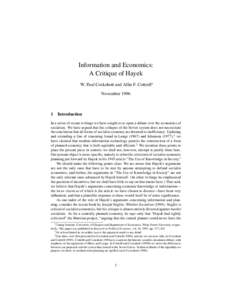 Information and Economics: A Critique of Hayek W. Paul Cockshott and Allin F. Cottrell∗ November