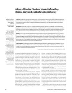 Advanced Practice Clinicians’ Interest in Providing Medical Abortion: Results of a California Survey By Ann C. Hwang, Atsuko Koyama, Diana Taylor, Jillian T.