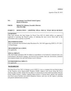 ITEM 4 Agenda of June 20, 2013 TO:  Sacramento Area Flood Control Agency