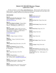 District 2-E1[removed]Directory Changes Updated July 15, 2014 Provide corrections to email address: [removed] . This document will be placed on the District website - Newsletter page in PDF format for downlo