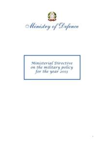 Ministry of Defence  Ministerial Directive on the military policy for the year 2013